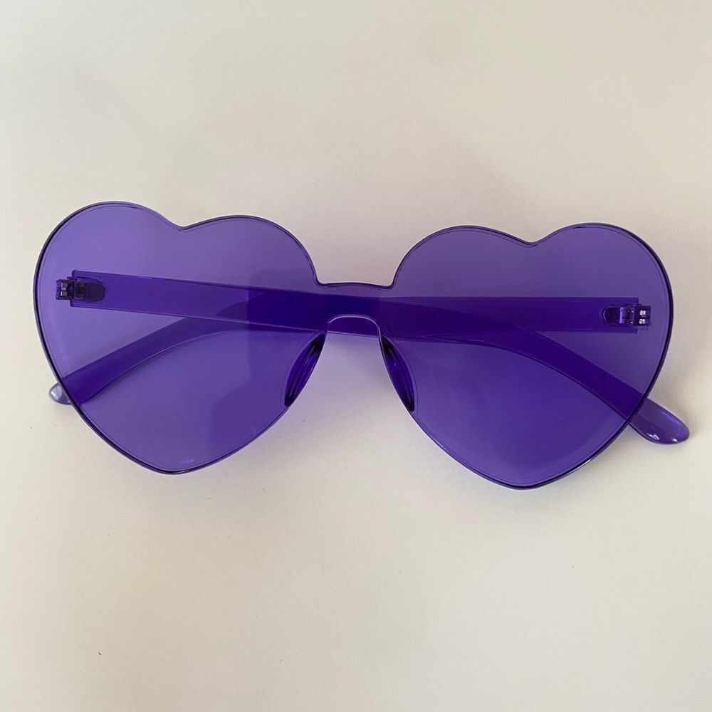 Heart Shaped Rimless Sunglasses - Purple / Festival Summer Party Pride Y2K - Picture 4 of 6